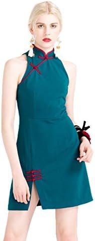 YIGELILA Women China Style Hit Color Sexy Slits Cheongsam Olive Green Dress