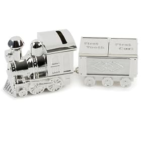 Personalised Train Money box with First Tooth and Curl (Engraved Free)