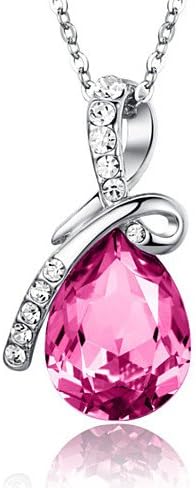 Eternal Love Teardrop Swarovski Elements Crystal Pendant Necklace (Pink)