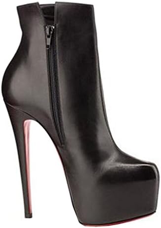 MDR Store@ Fashion Faux Leather High Heels Short Boots Shoes Women's Girls' PU Platform Pumps Black Boot (US 7 (=Euro 38))