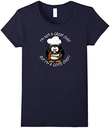 Women's PENGUIN CHEF BIZARRE HUMOR T-SHIRT COOKING TSHIRT Large Navy