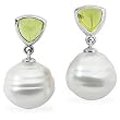14K White Gold Paspaley South Sea Cultured Pearl and Peridot Earrings - 11.00mm