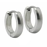 Brush Polished Thin Stainless Steel Huggie Hoop Earrings 9mm ( 0.9 CM Diameter)