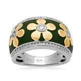 Sterling Silver Enamel Flower Diamond Ring (1/4 cttw, I-J Color, I2-I3 Clarity), Size 7