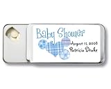 Baby Keepsake: Blue Festive Baby Shower Design Personalized Slide Mint Tin Favors (Set of 24)