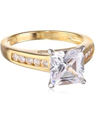 18k Yellow Gold Plated Sterling Silver Simulated Diamond Cushion Cut Solitaire Ring, Size 7