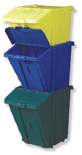 Allied T6230 3-Piece Stackable Recycling Bins with Lids Set