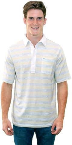 Criquet Shirts Men's Striped Players Shirt Small White with Blue & Yellow Stripes
