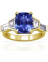 14K Yellow Gold Cushion Cut Blue Sapphire Ring With Sidestones