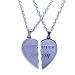 Mom Daughter Break Apart Heart Necklace Pendant Set of (2) Half Heart Pieces with (2) 19