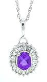 0.43Ct Oval Amethyst and Baguette Diamond Pendant in 14Kt White Gold w/chain
