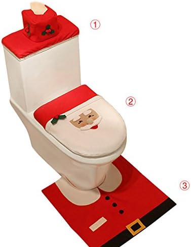 Toilet Christmas Decoration , JUNCHI Mini-Gift Washable Christmas Toilet Seat Cover Bathroom Mat Rug(Christmas Santa Claus)