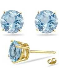 0.82-0.94 Cts of 5 mm AA Round Aquamarine Stud Earrings in 14K Yellow Gold-Screw Backs