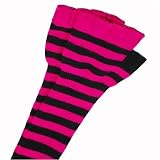  : FUCHSIA BLACK FINGERLESS STRIPED ARM WARMER GLOVES