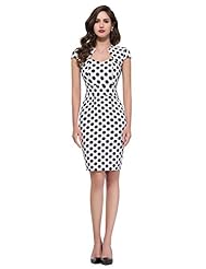 Cotton Vintage Cap Sleeves Polka Dot Print Bodycon Dress/Evening Dress/Prom Dress/Wedding Party Dress 