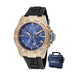 Invicta Mens 12158 Pro-Diver Chronograph Blue Dial Black Polyurethane Watch with Blue Impact Case