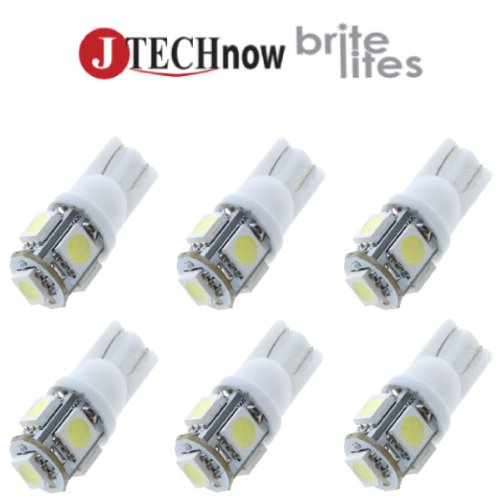 Jtech 6x 194 168 2825 T10 5 SMD White LED Car Lights Bulb by Newest Chipset Technology
