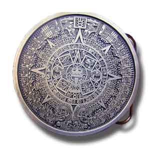Aztec Calendar Buckle - Brown - Pewter Belt Buckle