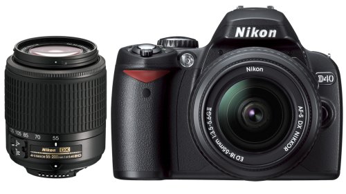City Travel Guides Discounted  Kamera & Foto : Nikon D40 SLR-Digitalkamera (6 Megapixel) Double Zoom Kit schwarz inkl.  DX 18-55/3.5-5.6G ED II + DX 55-200/4-5,6G ED
