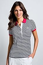 Short Sleeve Printed Stripe Jersey Polo with Contrast Collar