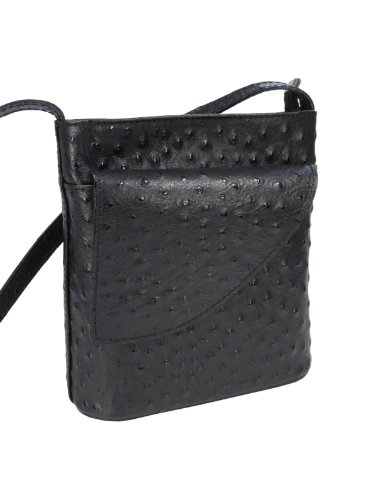 Ital. Leder Handtasche - kleine Abendtasche / Umhängetasche schwarz in Strauß Prägung- 18x18x7 cm (B x H x T)