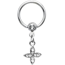14 Gauge Clear Gem Cross Dangle Captive Ring
