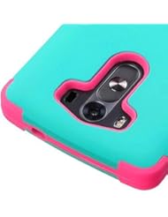 Wireless: myLife Cyan Blue + Candy Pink {Solid Hybrid Design} Dual Layered 3 Piece Case for the LG G3 Smartphone (2 Piece Outer Rubberized Snap On Protector Shell + Internal Silicone SECURE-Grip Bumper Gel) - myLife Brand Products