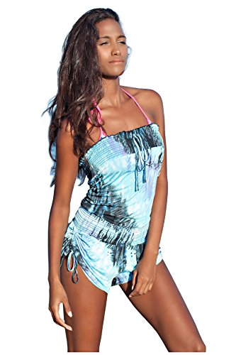 Ingear Printed Tie Dye Smocked Romper Cover Up Jumper Strapless Beach Jumpsuit