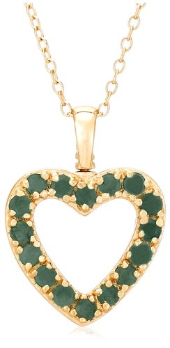 41UwlGhb%2BPL Yellow Gold Overlay Sterling Silver Emerald  & Diamond Accent Heart Pendant, 18