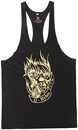 O Hylas Mens Classic Sport Gym String Tank Top Vary in Color and Size (Large, Black/Gold)