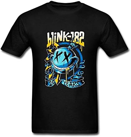 Yimen Men's BLINK 182 3 Bars Smiley Logo O-Neck Short Sleeve T-Shirt