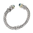 925 Silver & Blue Topaz Cable-Style Cuff Bracelet with 14k Gold Accents