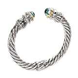 925 Silver & Blue Topaz Cable-Style Cuff Bracelet with 14k Gold Accents