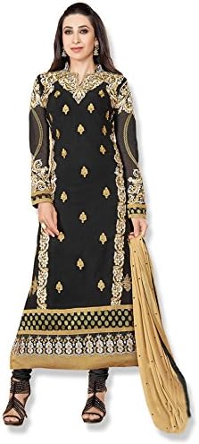 Un-stitched Stylowoman Women's Anarkali Georgette Salwar Suit One Size Black