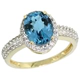10k Gold ( 9x7 mm ) Halo Engagement London Blue Topaz Ring w/ 0.151 Carat Brilliant Cut Diamonds & 2.10 Carats Oval Cut Stone, 7/16 in. (11mm) wide, size 5.5