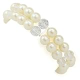 Dual Strand Simulated Pearl Crystal Accent Large Beads Bracelet