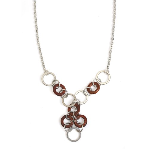 Brass and Wood Rings, Brass Silver Necklace 