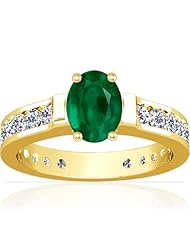 18K Yellow Gold Oval Cut Emerald Ring With Sidestones
