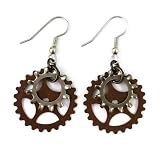 Surgical Steel and Brass Dangle Earrings Steampunk Gears Industrial Gothic