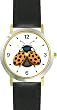 Lady Bug or Lady Bird with Spread Wings - Ladybug - JP Animal - WATCHBUDDY&reg; DELUXE TWO-TONE THEME WATCH - Arabic Numbers - Black Leather Strap-Size-Women's Size-Small