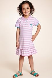 Pure Cotton Polo Collar Frill Striped Dress