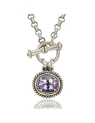 Sterling Silver Link Chain Oval-Cut Bezel-Set Brazilian Amethyst Toggle Necklace