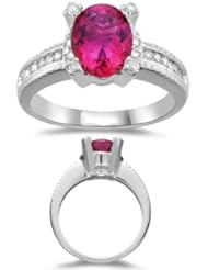 0.20 Cts Diamond & 1.80 Cts Pink Tourmaline Ring in 14K White Gold