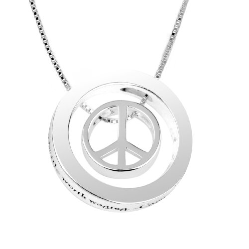 Sterling Silver "Peace Is The Only Battle Worth Waging - Camus" Peace-Sign Pendant, 18"