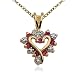18k Yellow Gold Plated Sterling Silver Genuine Created Red and Diamond Accent Heart Pendant, 18