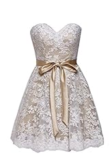 Plus Size Strapless Lace Sweetheart Satin Short Wedding Dress  With a Sash 