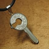 Roman Numerals Key with Cz Diamond Necklace for Him Chain on a Rubber Cord Presentation Box J1179