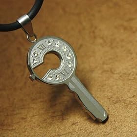 Roman Numerals Key with Cz Diamond Necklace for Him Chain on a Rubber Cord Presentation Box J1179