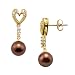 Chocolate Tahitian Pearl Earrings with Diamonds in 14K Yellow Gold