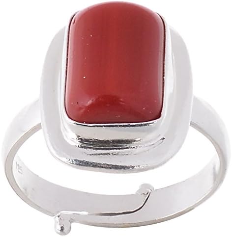 Red Coral Silver Astrological Ring for Unisex